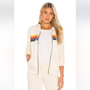 Aviator Nation 5 Stripe Hoodie in Vintage White